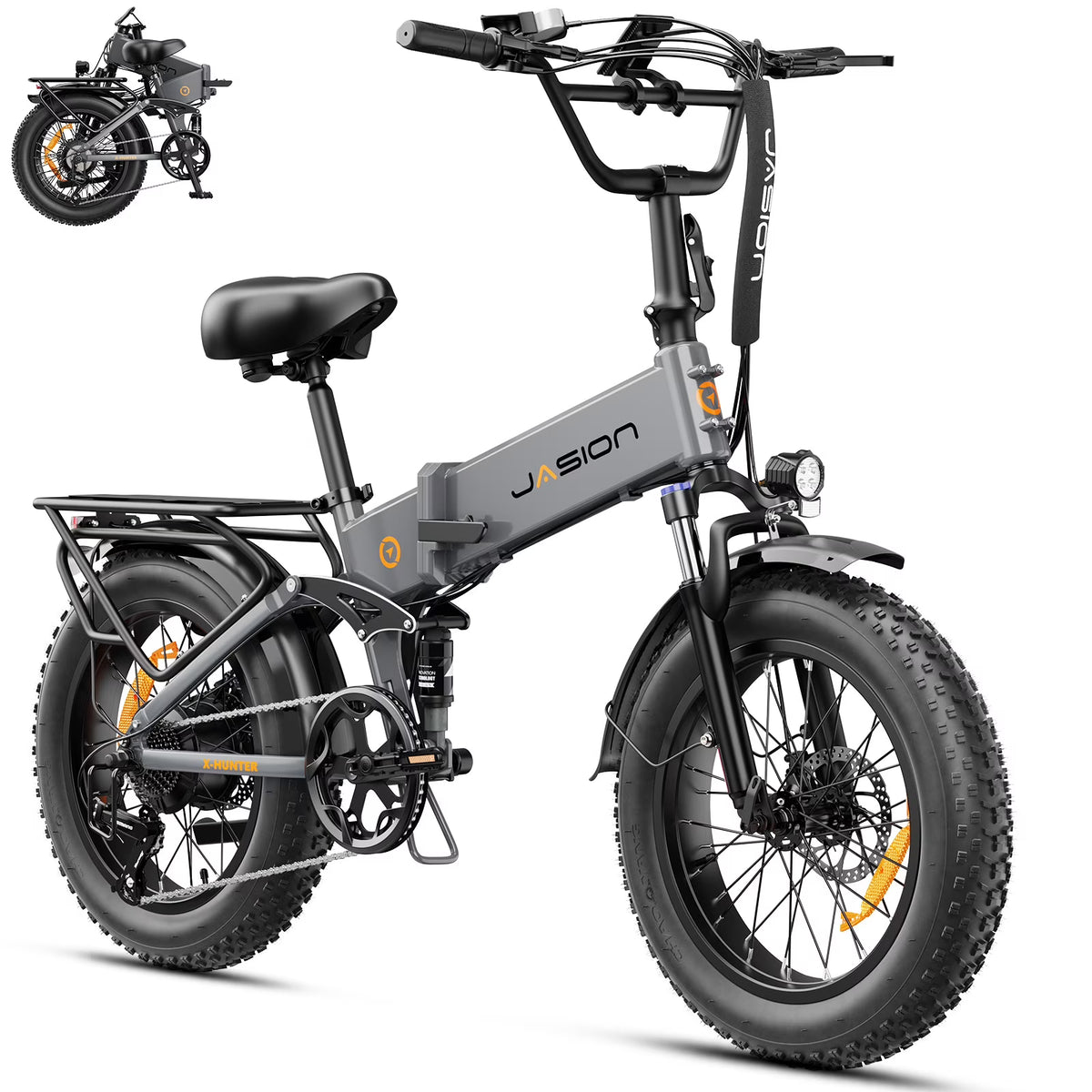 Jasion X-Hunter Electric Bike for Adults, 750W Motor Electric Bicycle with 48V 13AH Removable Battery, 20" x4.0 Fat Tire Folding Ebike, Full Suspension, 7-Speed Bicycles