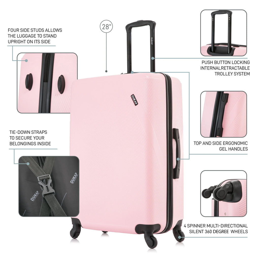 DUKAP Discovery 28" Hardside Lightweight Luggage with Spinner Wheels, Handle and Trolley, Pink