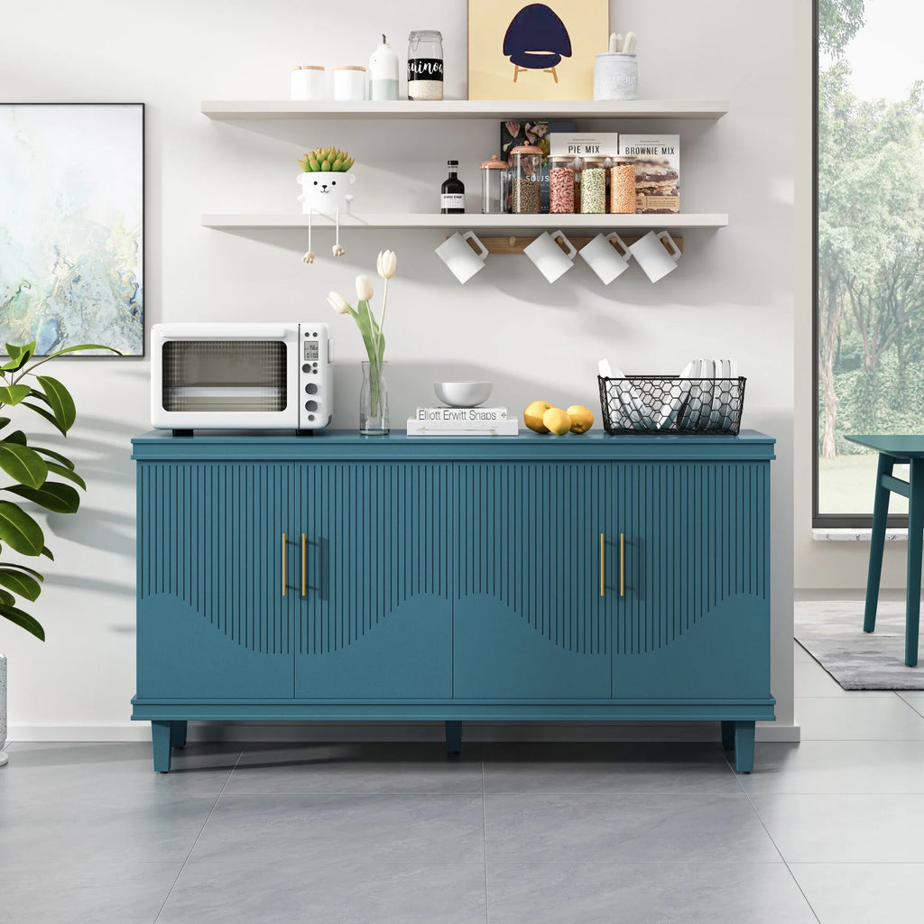 Large 4-Door Storage Cabinet with Adjustable Shelves, Modern Multi-Room Organizer for Living Room, Kitchen, Bedroom, Hallway - Blue