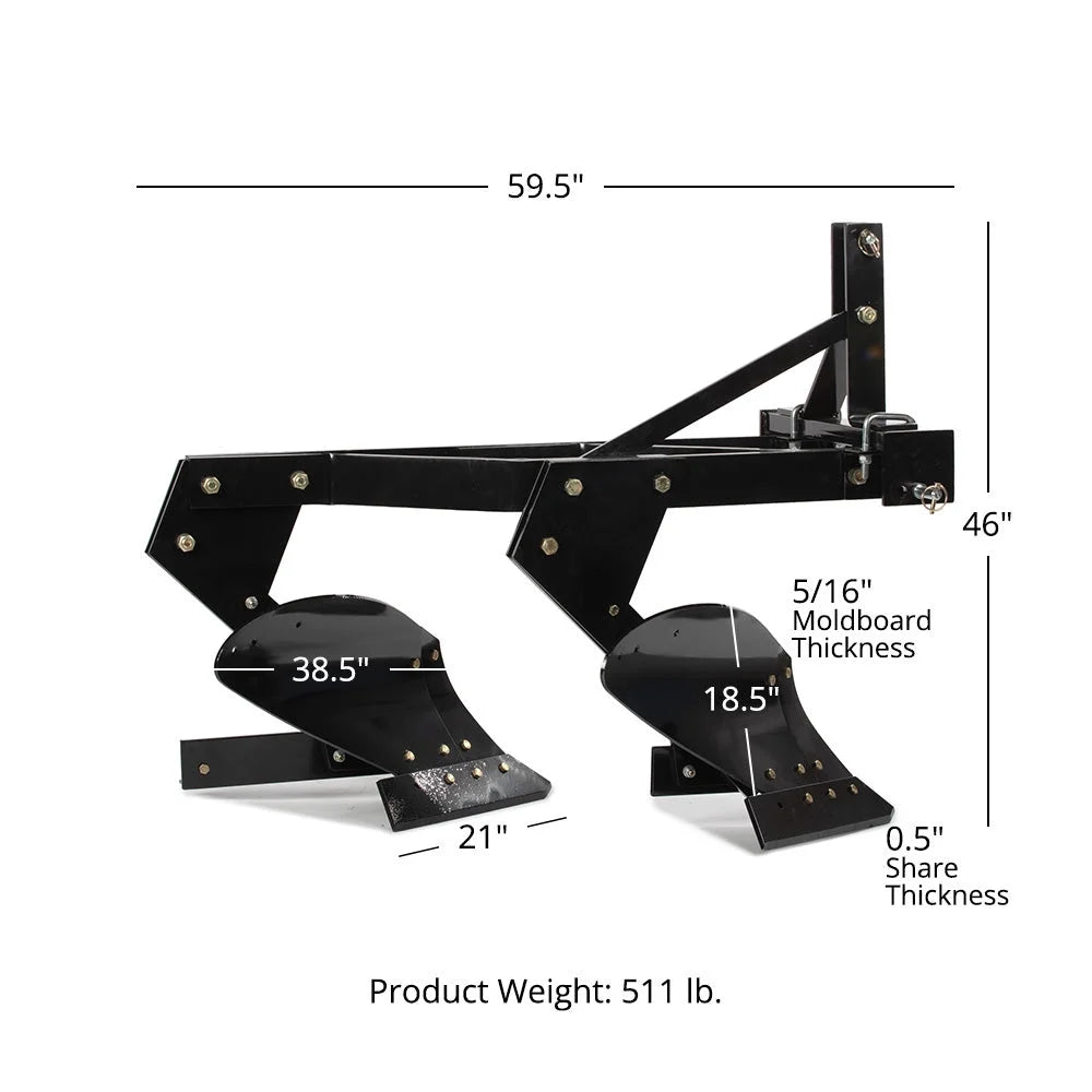 Titan Attachments 3 Point 21" Double Bottom Moldboard Turn Plow Fits Category 1 Tractors, Tow-Behind Dual Turning Plow Rotates Soil to Aerate, Tillage, Soil Prep