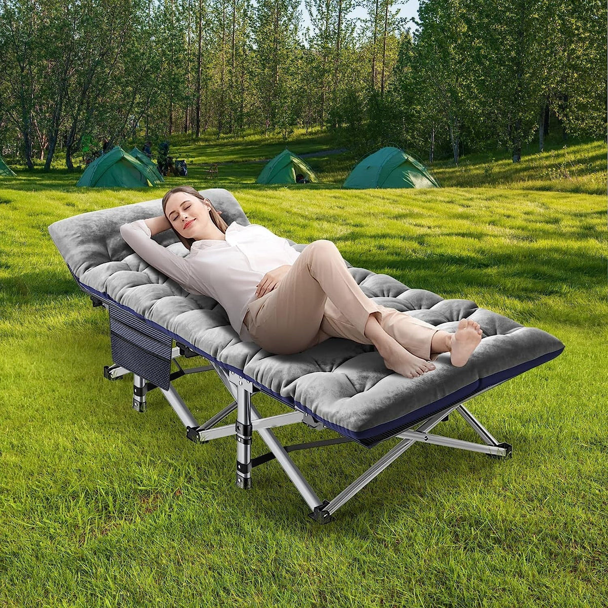 ABORON Portable Camping Cot with Mattress & Carry Bag, 75''x28'' Folding Sleeping Cots, Folding Bed Cot for Adults & Kids