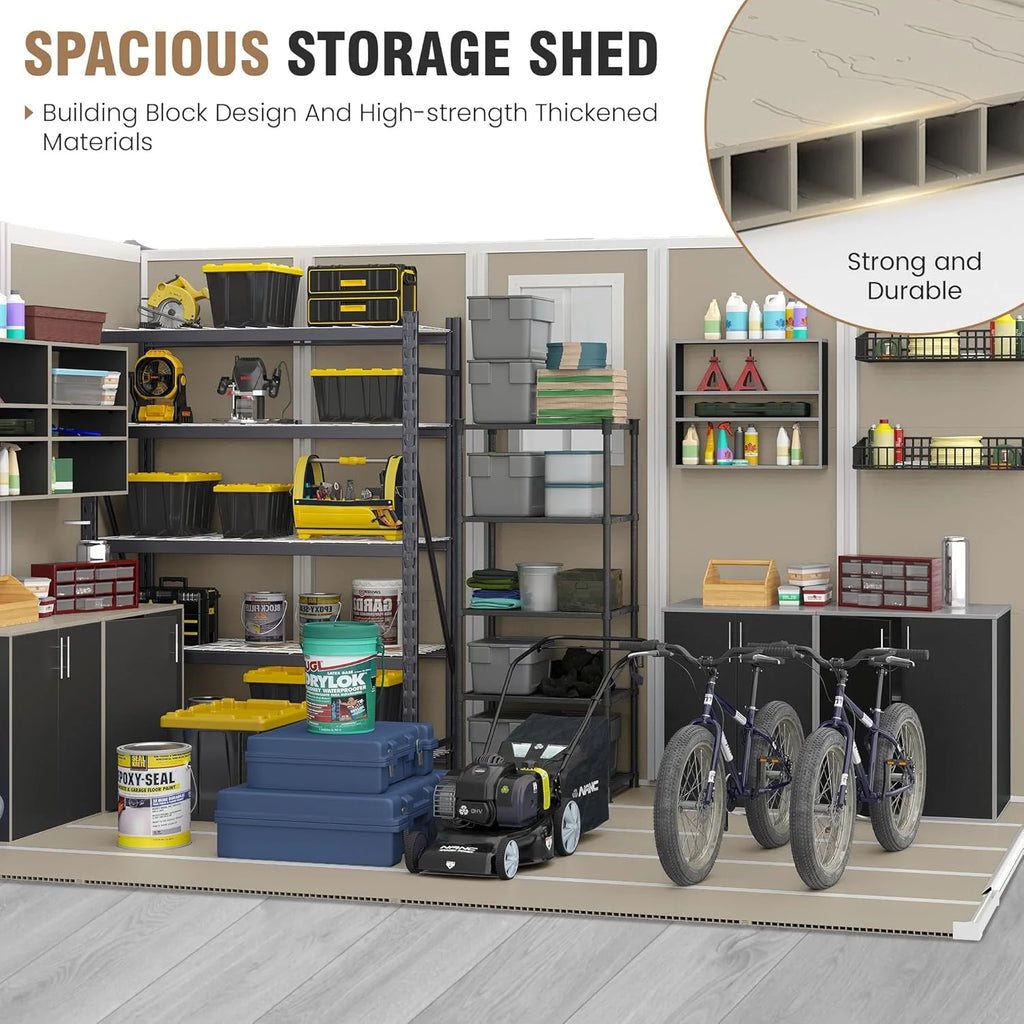 ELPOSUN Outdoor Storage Shed 6x4.5 ft, Resin Outside Sheds & Outdoor Storage Plastic for Trash Can, Bike, Lawnmower, Generator, Tool Shed with Lockable Door for Backyard, Lawn, Patio, Grey & White