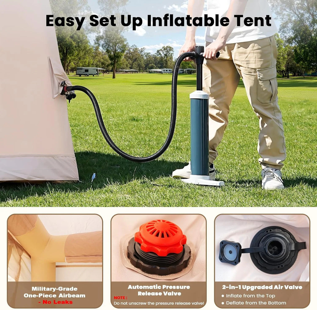 Inflatable Tents for Camping, Blow Up Tent with Canopy, Easy Setup Inflatable Camping Tent with Stove Jack, Waterproof Oxford Air Glamping Tents for Camping Adult 8-10 Person