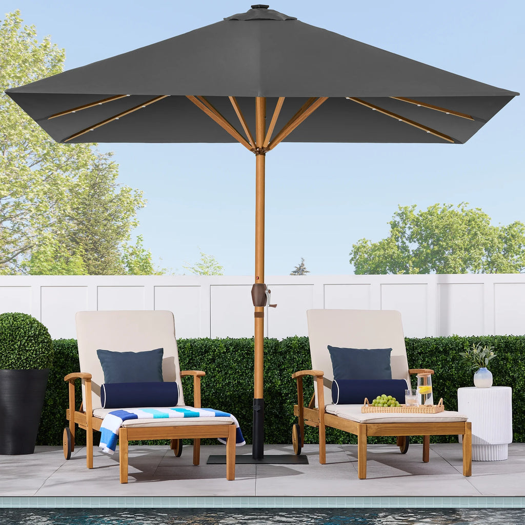 Best Choice Products 9ft Deep Square Solar LED Lighted Patio Umbrella w/ Woodgrain Pattern, UV-Resistant - Black