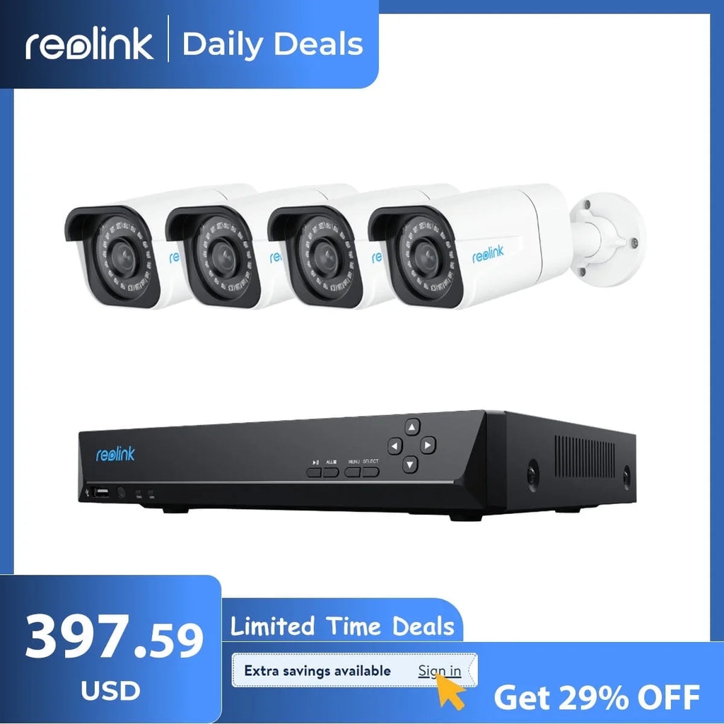 Reolink 4K 8CH Outdoor PoE Camera System,4Pcs 8MP Video Security Camera Smart Person/Vehicle Motion Detection,24/7 Recording