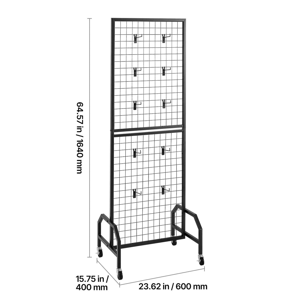 KFFKFF 3-Pack Grid Wall Panels, 1.9 x 5.4 ft Wire Display Racks with Wheels and 30 Hooks, Black Carbon Steel Panels for Craft Fairs, Decoration, Storage, and Message Boards