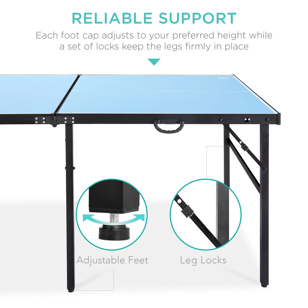 Best Choice Products 6x3ft Portable Ping Pong Table Game Set, Folding Table Tennis w/ 2 Paddles, Balls - Blue