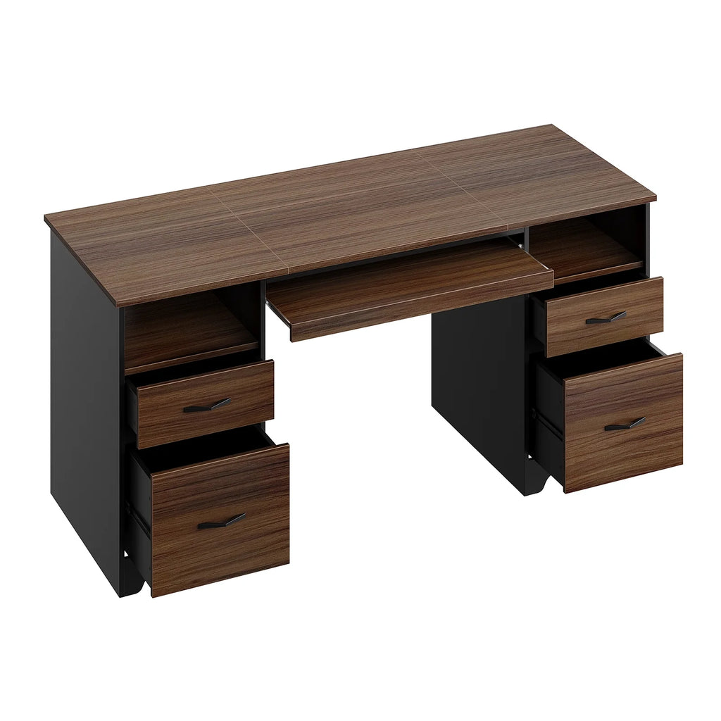 Bestier 59 Computer Desk with 4 Drawers, Office Executive Desk with File Drawer, Keyboard Tray for Home Office, Gray