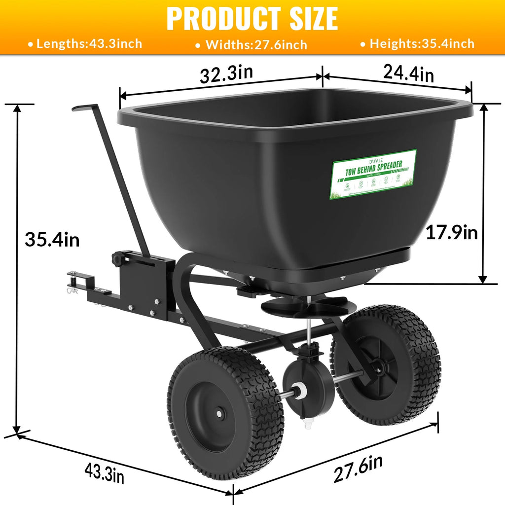 200LB Tow Behind Broadcast Spreader, Fertilizer Spreader Holds up to 550 lbs with 13" Pneumatic Tires and Adjustable Flow Control Lever,for Fertilizer, Grass Seed, Salt, Ice Melt, Lawn