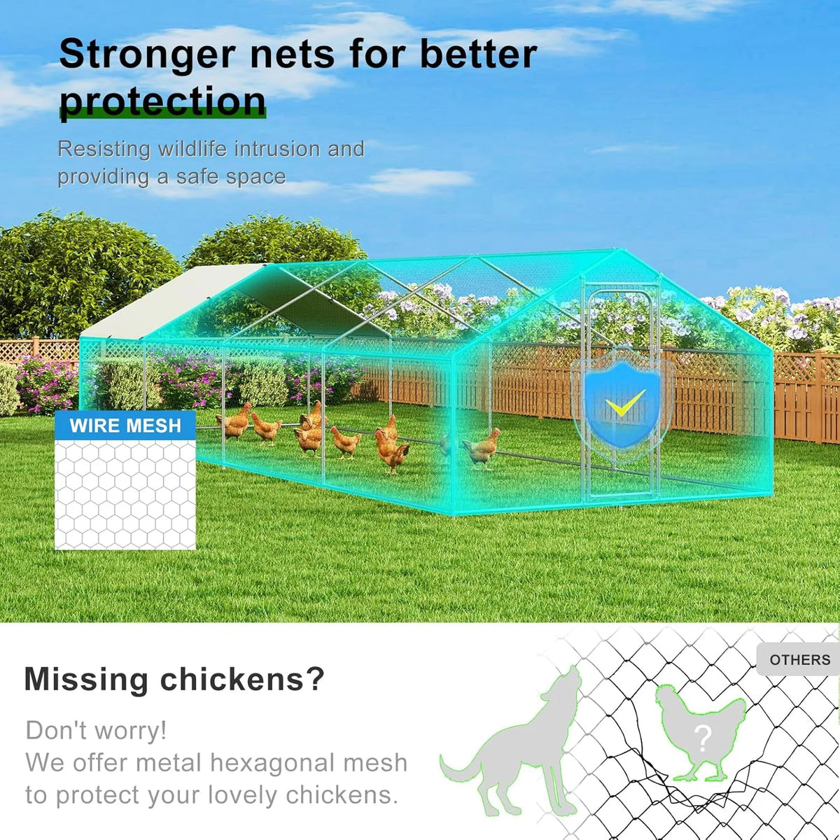 Large Metal Chicken Coop Walk-in Poultry Cage with Waterproof and UV-Resistant Cover Outdoor Chicken Run Hen Rabbit Duck House for Backyard Farm Use Spire Roof(10 W x 4.9 L x 6.4 H)