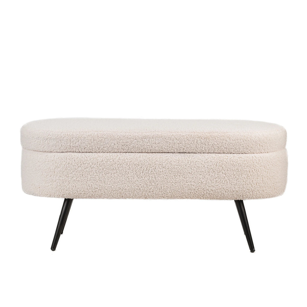 Metal and White Boucle Storage Bench Modern Design Style Entryway