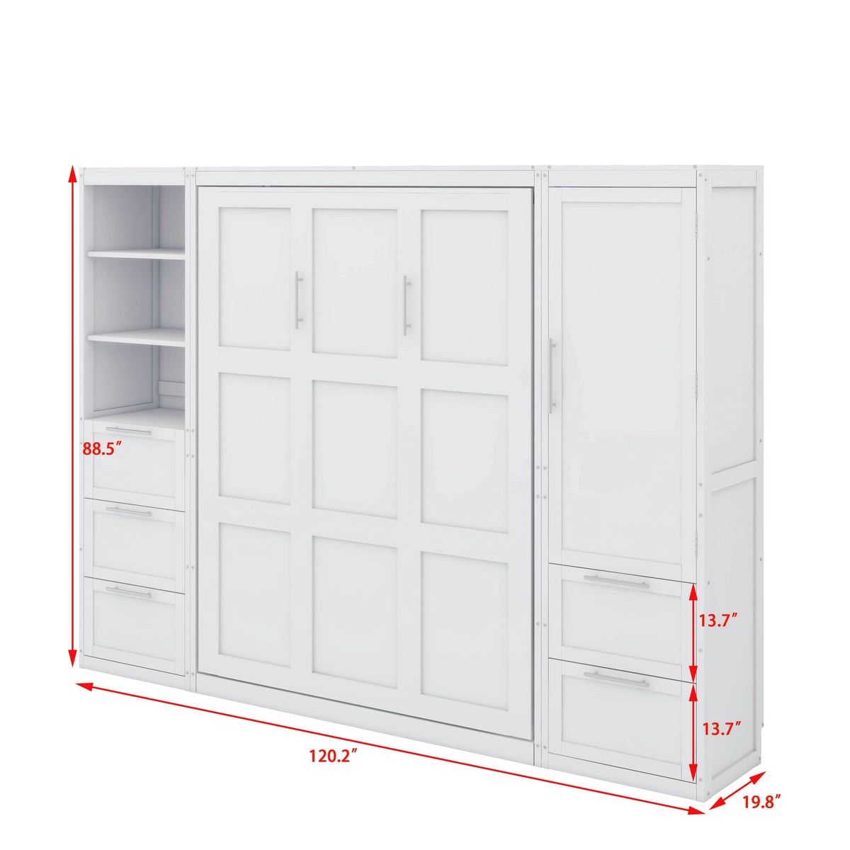 YunNianYang Queen Size Gray Murphy Bed Wall Bed with Closet ,Drawers and Shelves