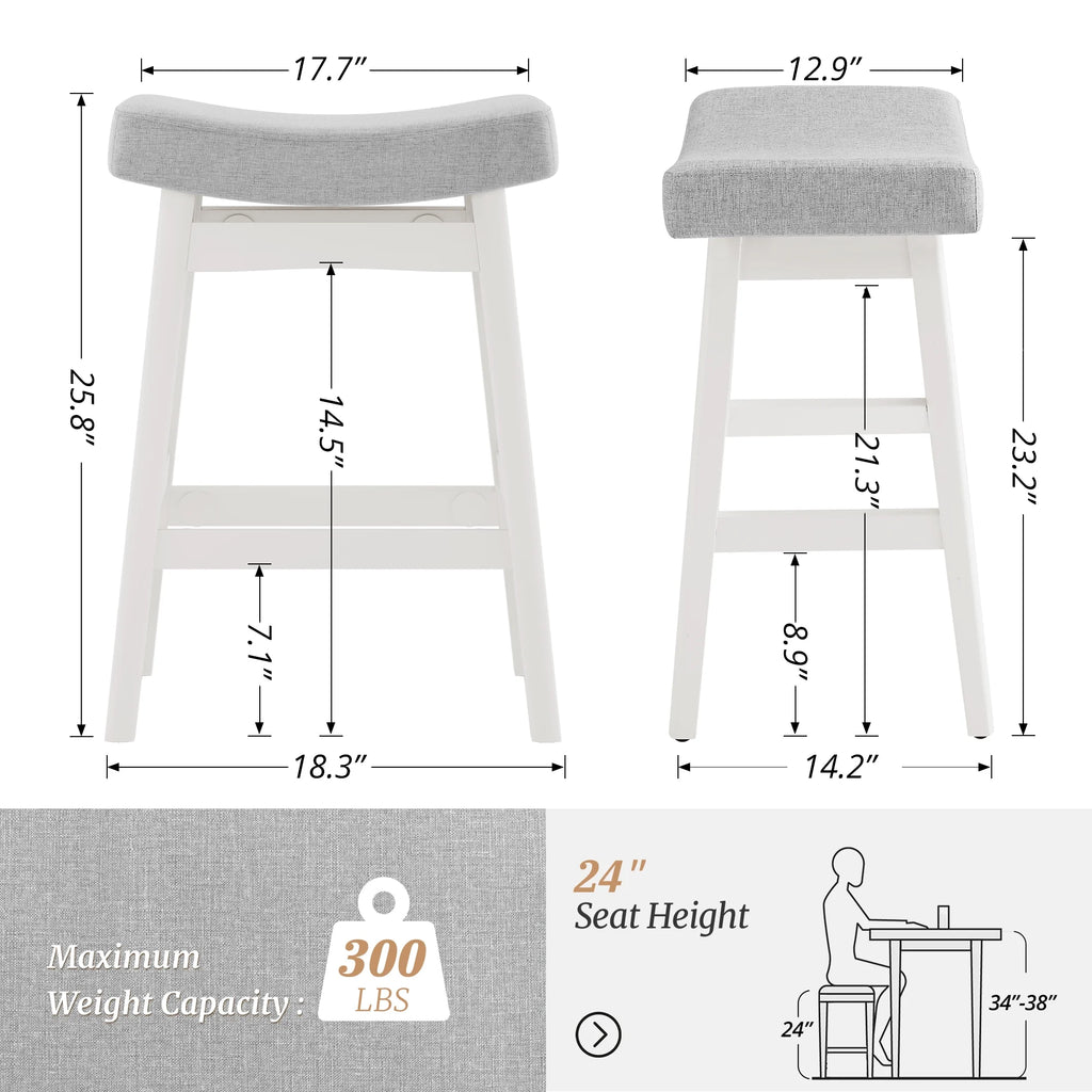 Dycanpo Saddle Seat Counter Height Bar Stools Set of 3 for Kitchen, Dining, 24in, Beige-Fabric