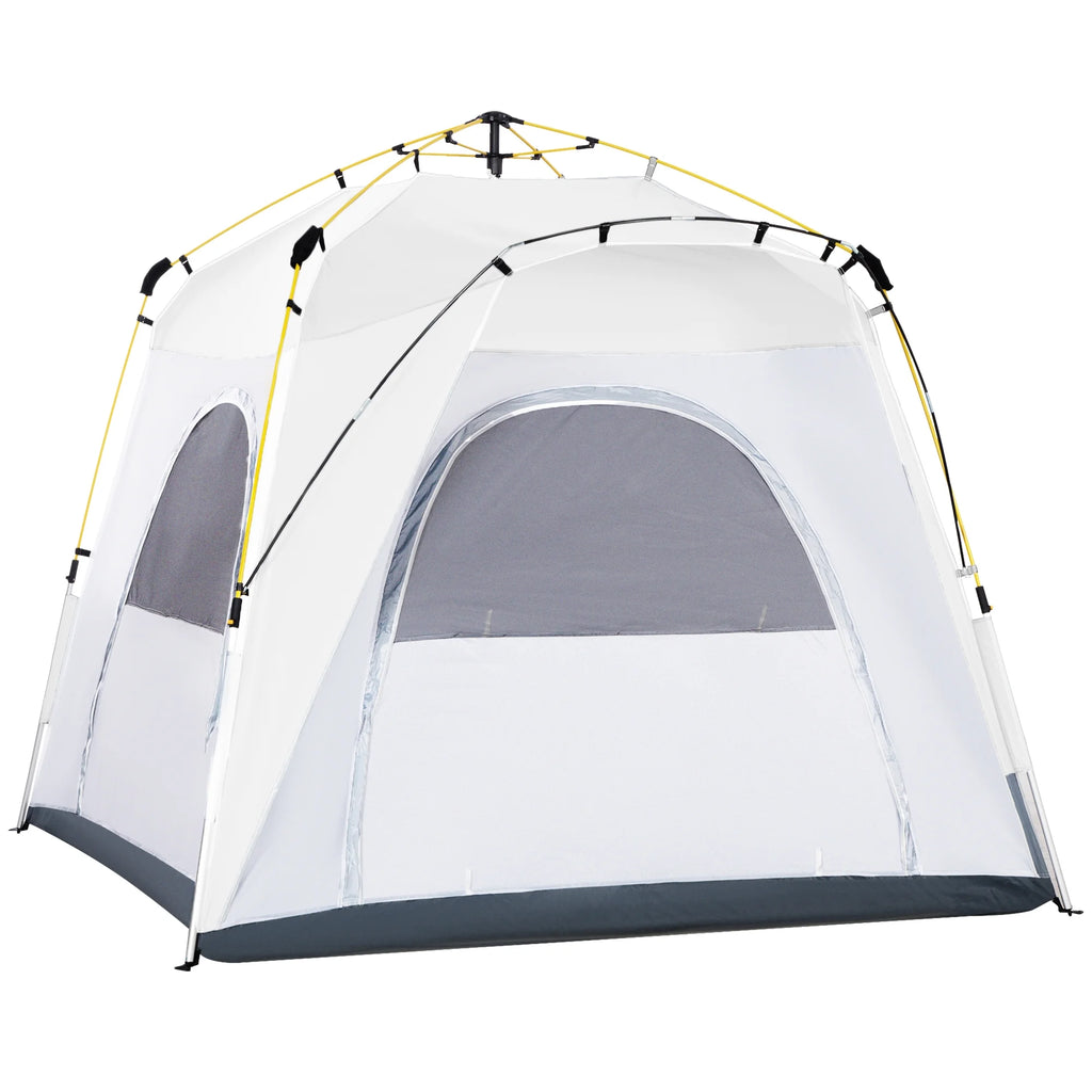 Outsunny Camping Tents 4 Person Pop Up Tent w/ Windows, Doors, Blue