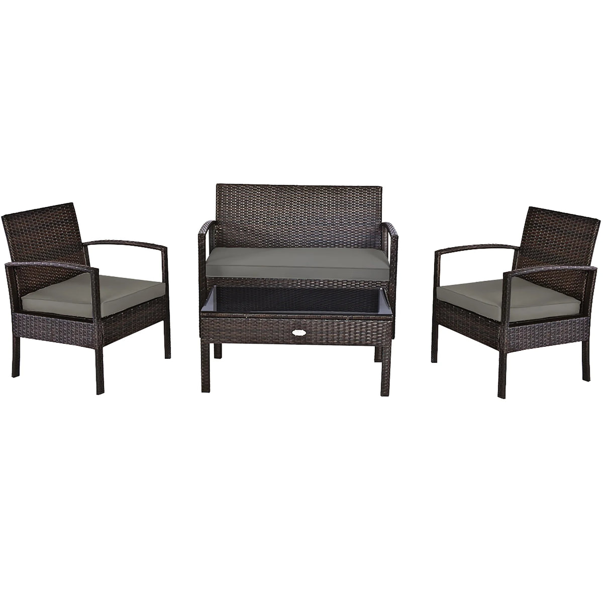 Costway 4PCS Patio Rattan Wicker Furniture Set Loveseat Sofa Cushioned Garden Yard Brown