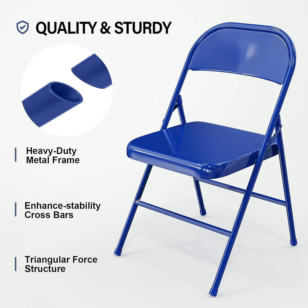 VINGLI Folding Chairs All Steel Metal Frame, Capacity 350 lbs, Durable Portable and Versatile for Indoor Outdoor Use, Black, Set of 8