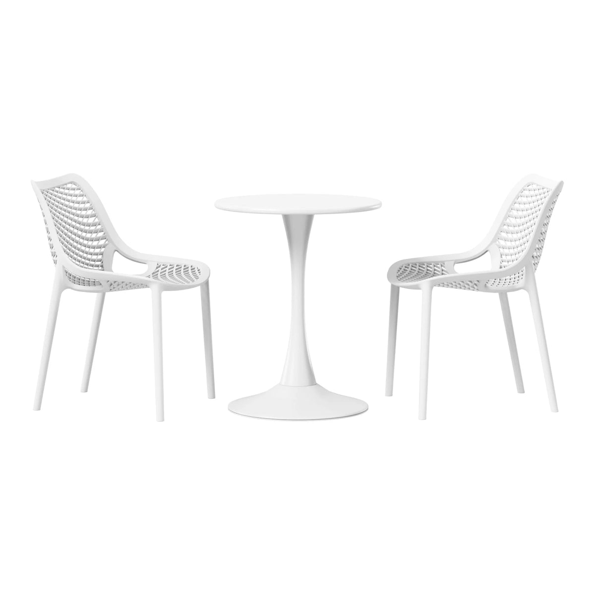 WestinTrends Playa 3-Piece Outdoor Round Metal Dining Table Set And Stackable Resin Patio Dining Side Chairs, Olive Green