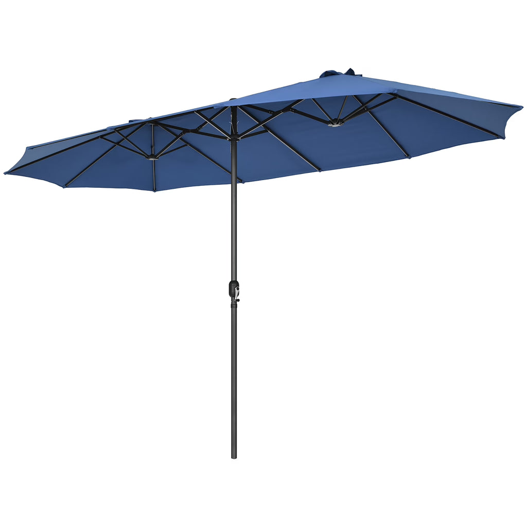 Costway 15ft Beige Patio Double-Sided Umbrella, Crank Lift