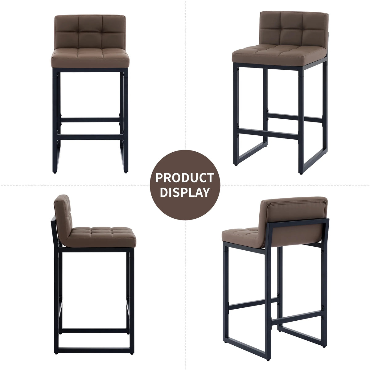 FIRAVOE Bar Stools Set of 3, Counter Height Bar Stools (Low Back)(Thickened Frame) 26" PU Leather Barstools Bar Chairs for Kitchen Island, Black