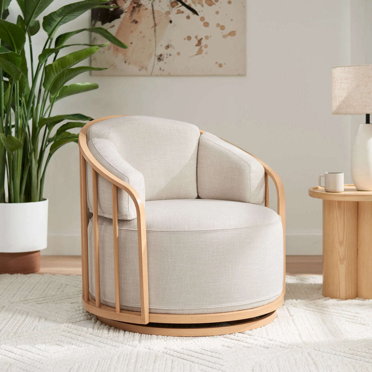 Better Homes & Gardens Lillian Swivel Birdcage Accent Chair, Cream Linen