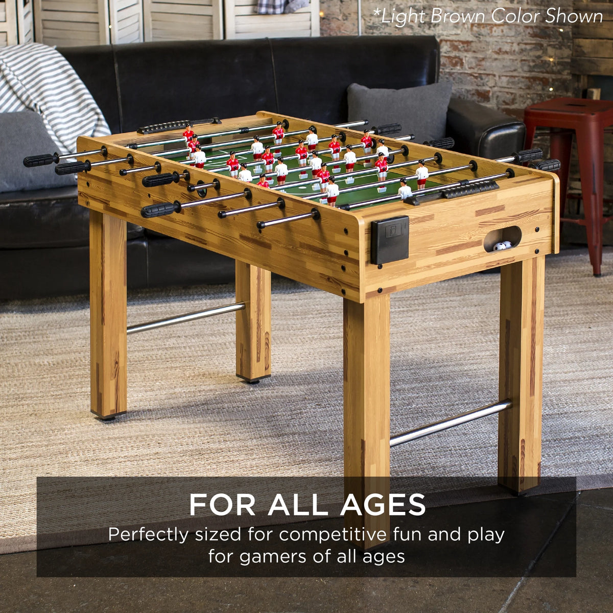 Best Choice Products 48in Competition Sized Foosball Table for Home, Game Room w/ 2 Balls, 2 Cup Holders - Light Brown