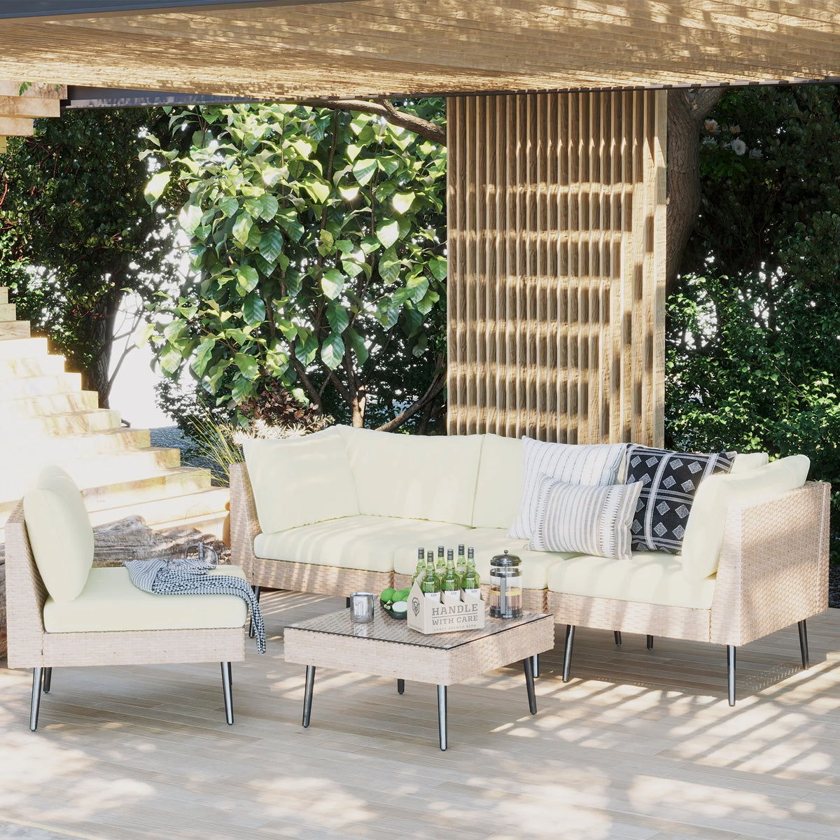 ENSTVER 8-Piece Wicker Outdoor sectional Patio Furniture Set with Additional Waterproof Cover, Conversation Patio Furniture with Washable Thick Cushions for Garden, Backyard, Poolside