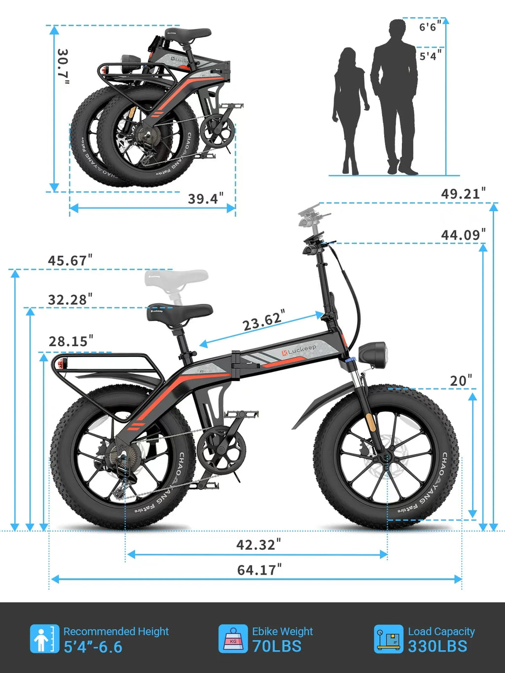 Luckeep X1 Lite Foldable Electric Bike for Adults 1500W Peak Motor,720WH Removable Battery,28MPH 60 Miles Long Range,20"*4" Fat Tire All-Terrain E-bike with Front Suspension,Mountain Electric Bicycle