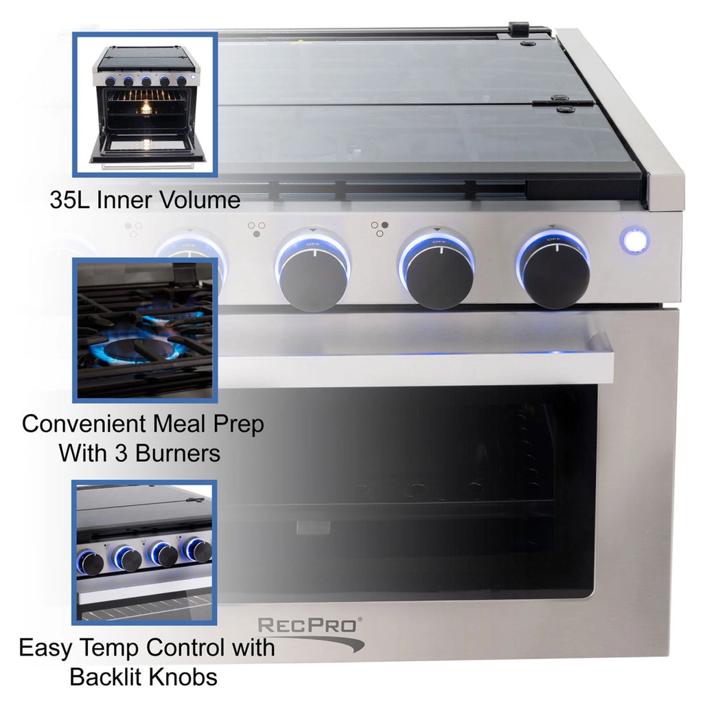 RecPro 21 Inch 3 Burner Propane RV Stove Gas Range without Hood, Silver