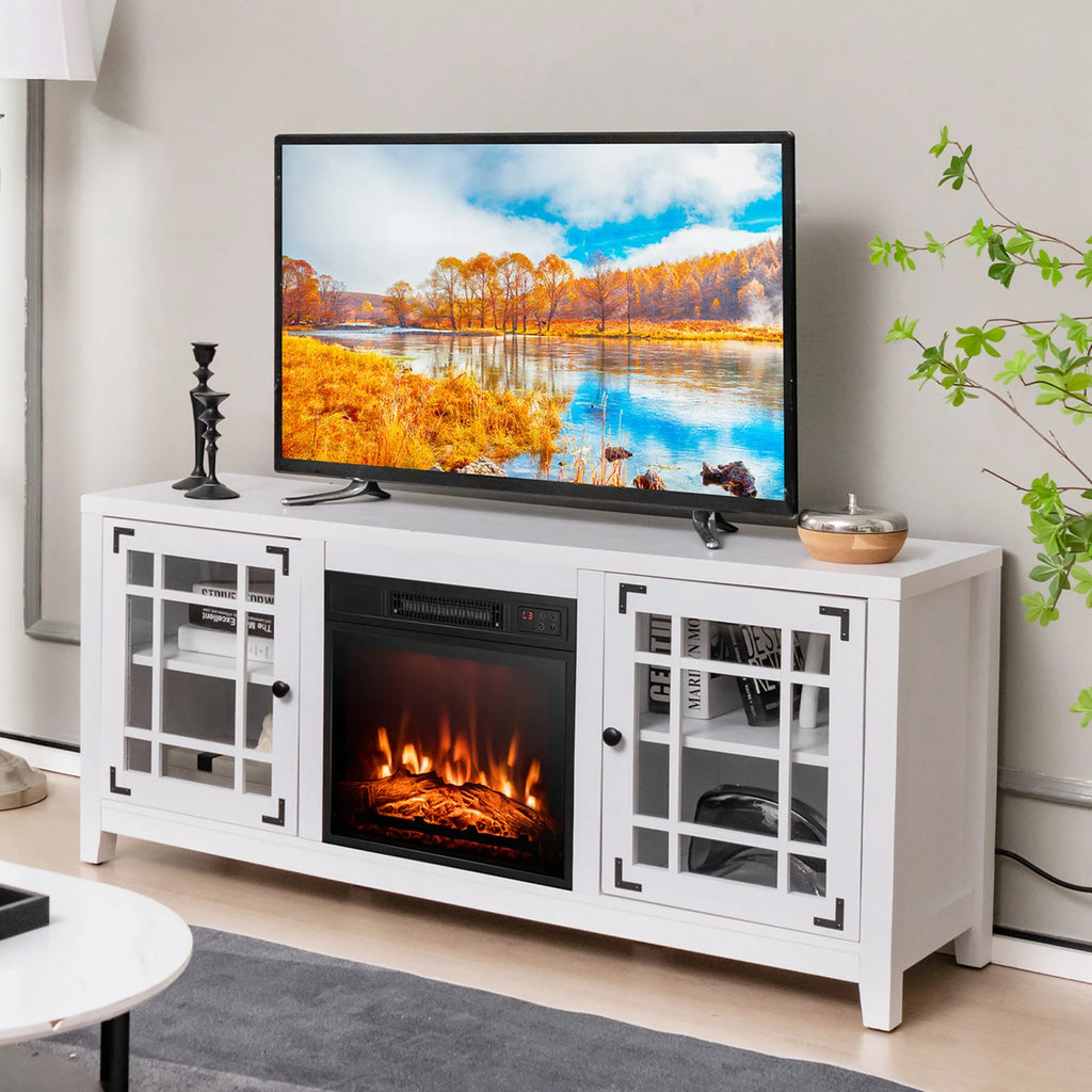 Costway 58 Inches Fireplace TV Stand for TVs up to 65 Inches with 1400W Electric Fireplace Natural