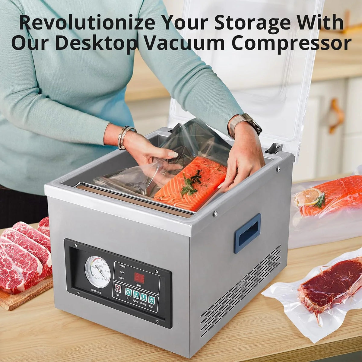 Chamber Vacuum Sealer machine,180W-260W, 10.5 inch 3.5 m3/h Pump Rate,Microcomputer Controlled,Household and Commercial Vacuum Sealing Machines with Stainless Steel Structure