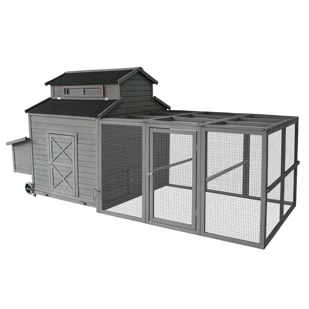 Chicken Coop for 6-10 Chickens, 112" Extal Large Chicken Coops, with Chicken Run & Nesting Box & Secure Enclosure, Outdoor Wooden Hen House Hutch for Rabbit, Poultry Pet, Duck