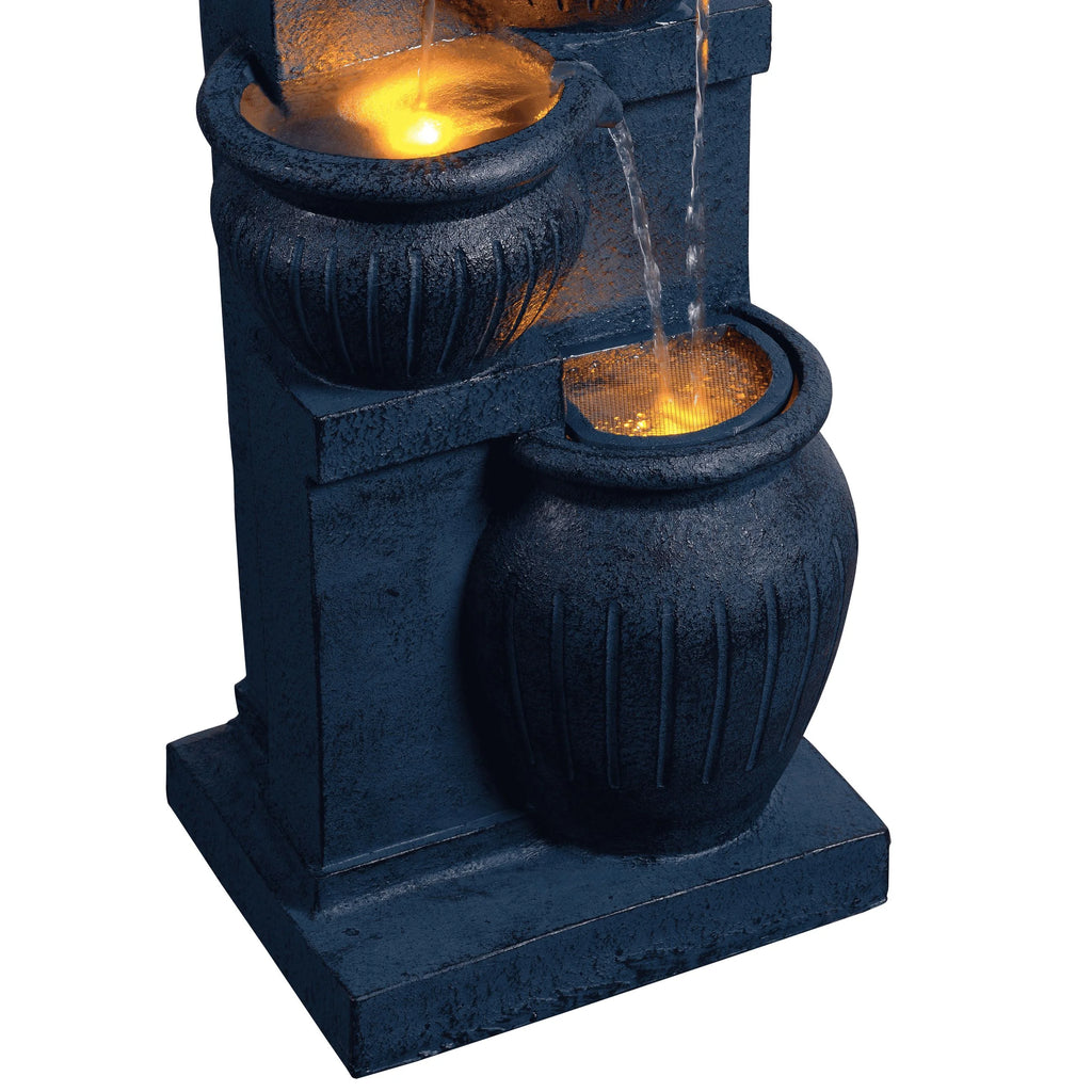 Teamson Home Outdoor Water Fountain with Lights 4-Tier Cascading Bowl Design with LED Light & Solar Pump, Solar-Powered Water Fountain Outdoor Garden, Yard, or Patio Dcor, Navy Blue