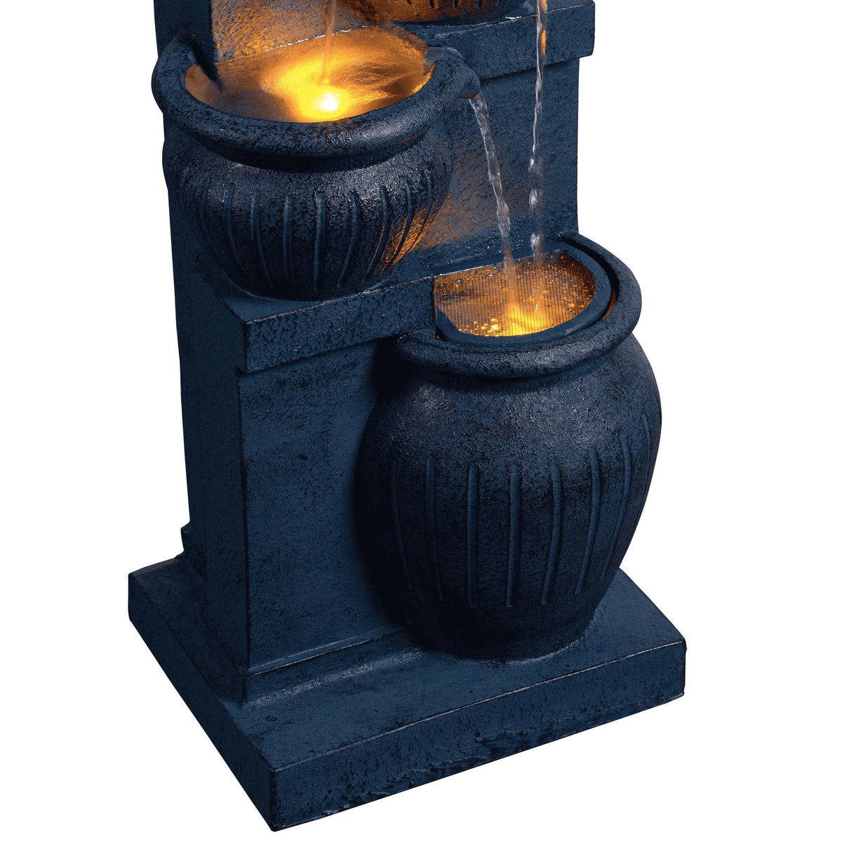 Teamson Home Outdoor Water Fountain with Lights 4-Tier Cascading Bowl Design with LED Light & Solar Pump, Solar-Powered Water Fountain Outdoor Garden, Yard, or Patio Dcor, Navy Blue