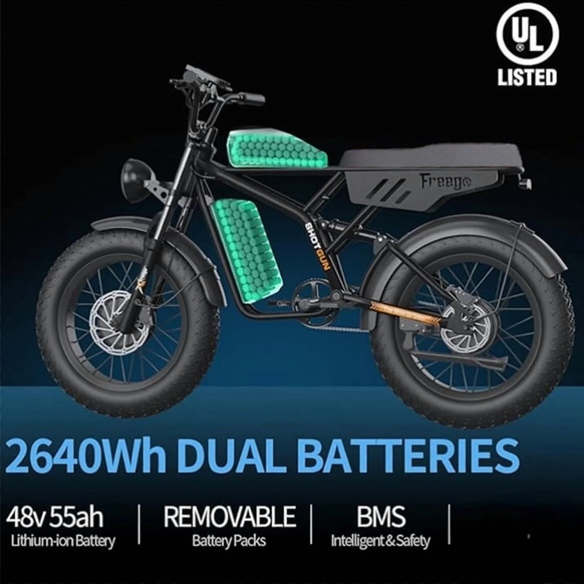 Freego F3 Pro 2000W Dual Motor Electric Bike for Adults,  & Dual Battery 48V/40Ah, 20"x4.0" Fat Tires Off Road Electric Bicycle with Removable Battery, 34MPH&68 Long Range E Bike UL2849