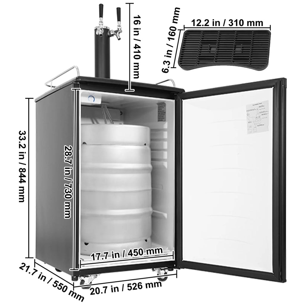 KFFKFF Draft Beer Dispenser Beer Kegerator Full Size Keg Refrigerator Dual Tap