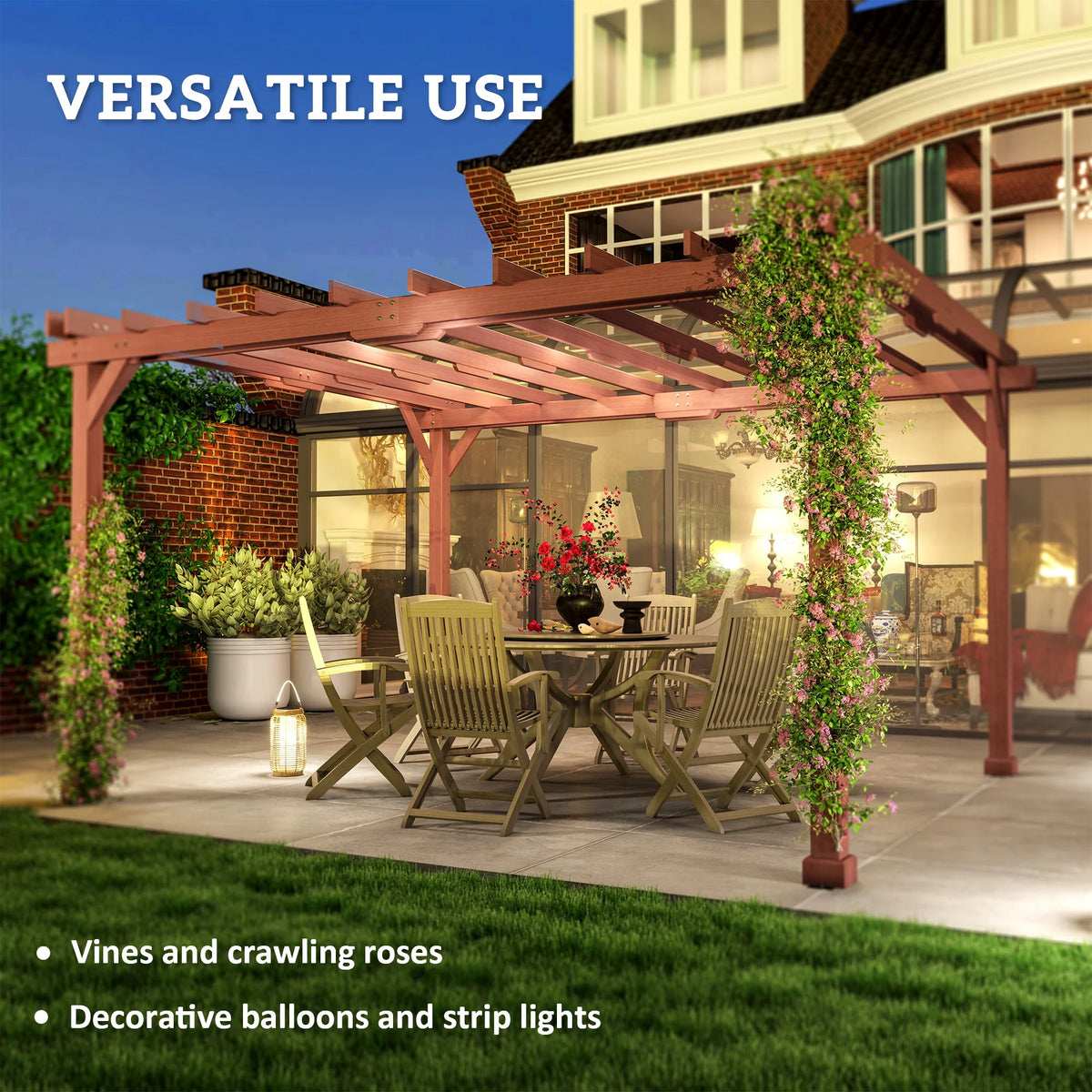 Outsunny 11' x 12.5' Outdoor Wood Pergola with Grape Trellis for Patio, Deck, Backyard, Lawn, Brown