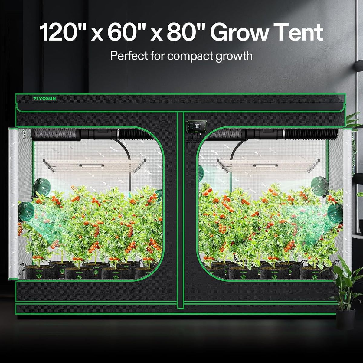 VIVOSUN S105 10x5 Grow Tent, 120"x60"x80" High Reflective Mylar with Observation Window and Floor Tray for Hydroponics Indoor Plant for VSF6450