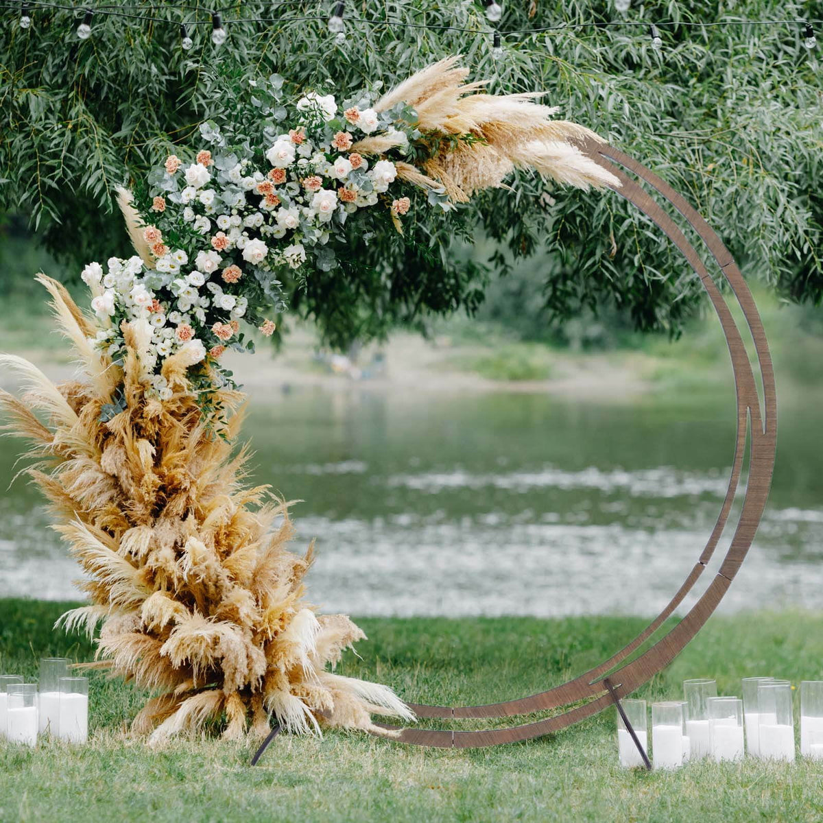 Efavormart 7FT Rustic Square Wedding Arch Wooden Backdrop Stand, Wedding Ceremony Arch - Brown