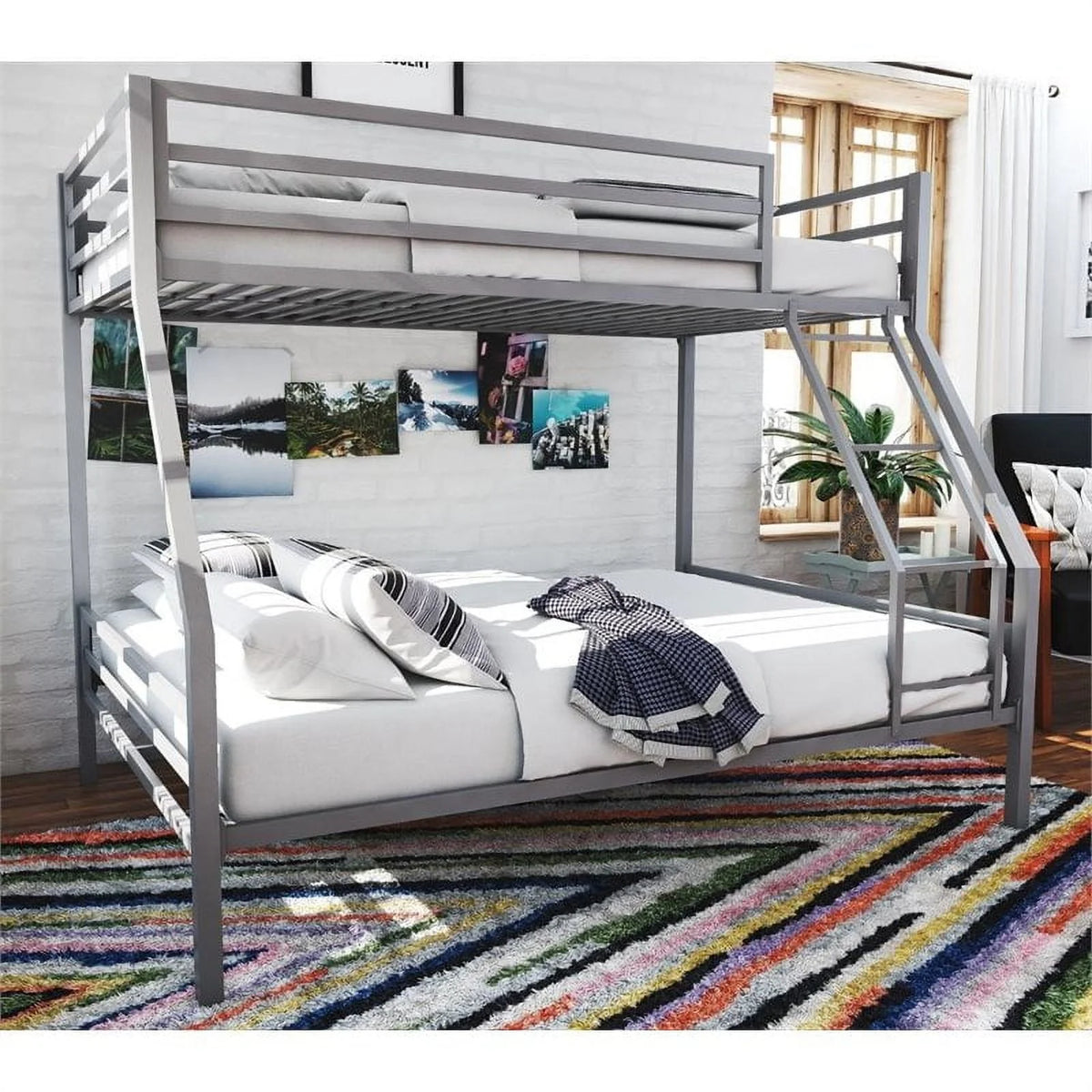 Teen Novogratz Charlie Twin-Over-Full Metal Bunk Bed, Gray