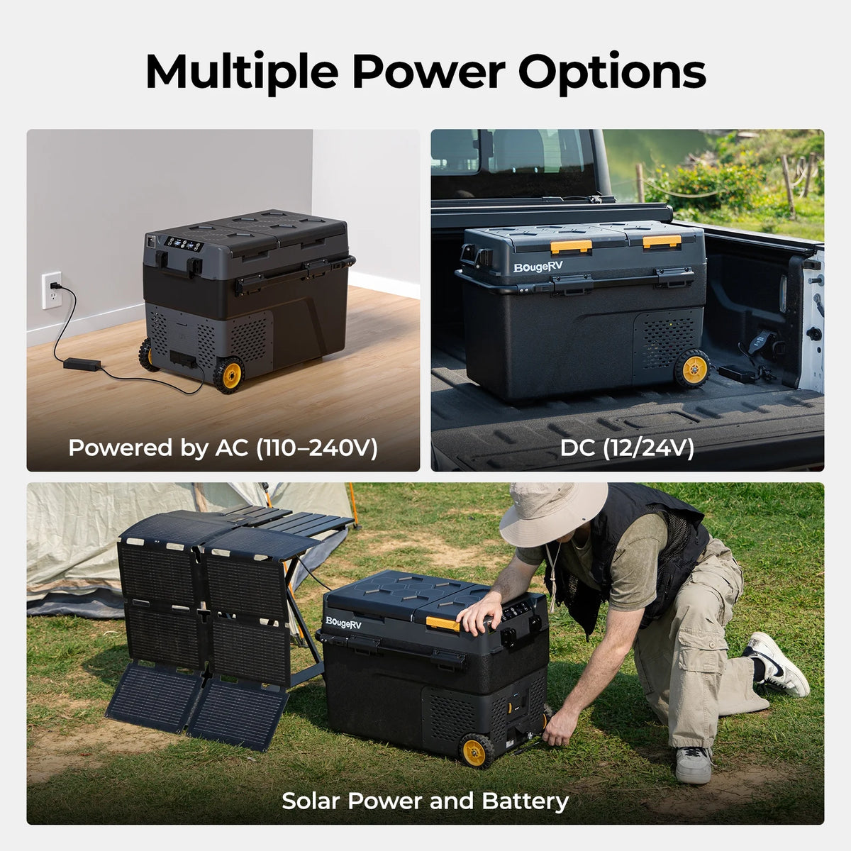 BougeRV Car Refrigerator 61QT Dual Zone, 12 Volt Portable Freezer Fridge with Wheels, APP Control Compressor Refrigerator 12V/24V DC for RV Truck Vehicle Boat Outdoor Travel Camping Trip Use