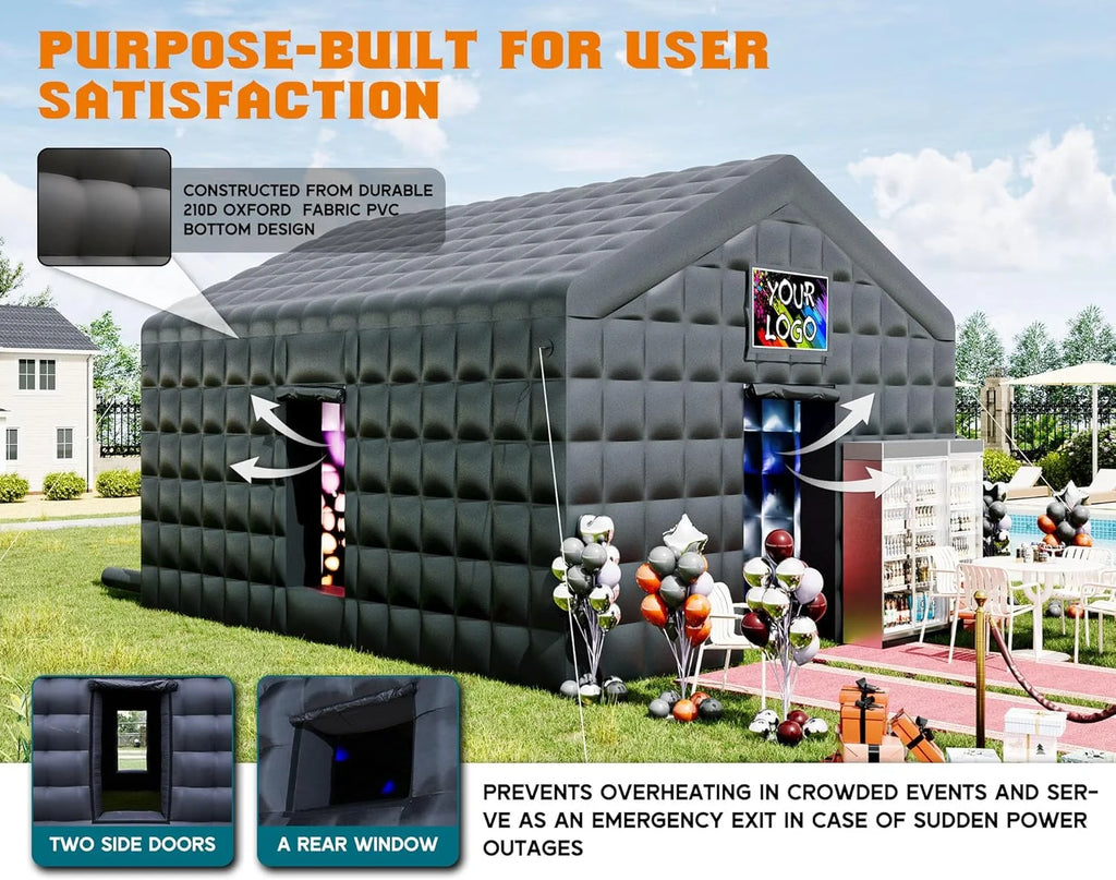 Jocisland 20x16x14 ft Large Black Inflatable Night Club Tent for Adults with 2 Side Doors, Inflatable Nightclub with Logo Area Gazebo Event House