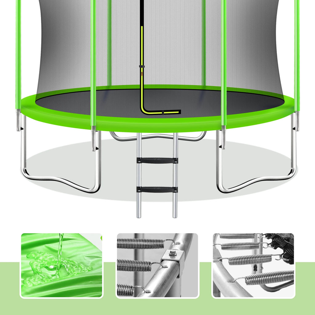 EUROCO  8FT Trampoline for Kids with Safety Enclosure Net, Basketball Hoop and Ladder, Easy Assembly Round Outdoor Recreational Trampoline