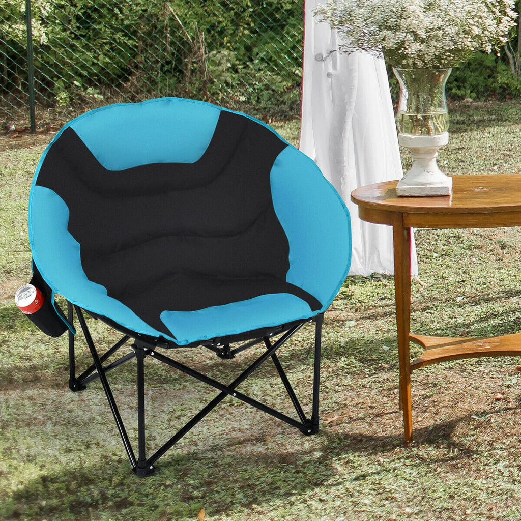 Gymax Moon Saucer Steel Camping Chair Folding Padded Seat w/ Carry Bag