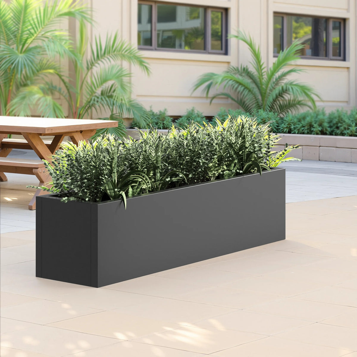 MAYEERTY 36*9*9" Gray Modern Large Rect Metal Planter Box with Drainage Hole for Outdoor Gardening & Balcony
