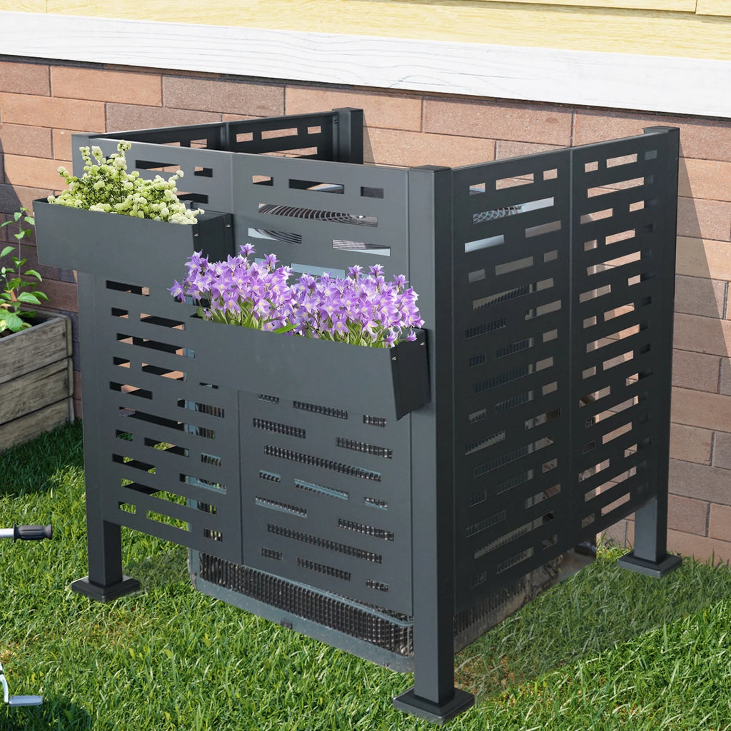 Metal AC Unit Privacy Fence Cover Panel - Outdoor Air Conditioner Hide Fence for Concealing HVAC Units