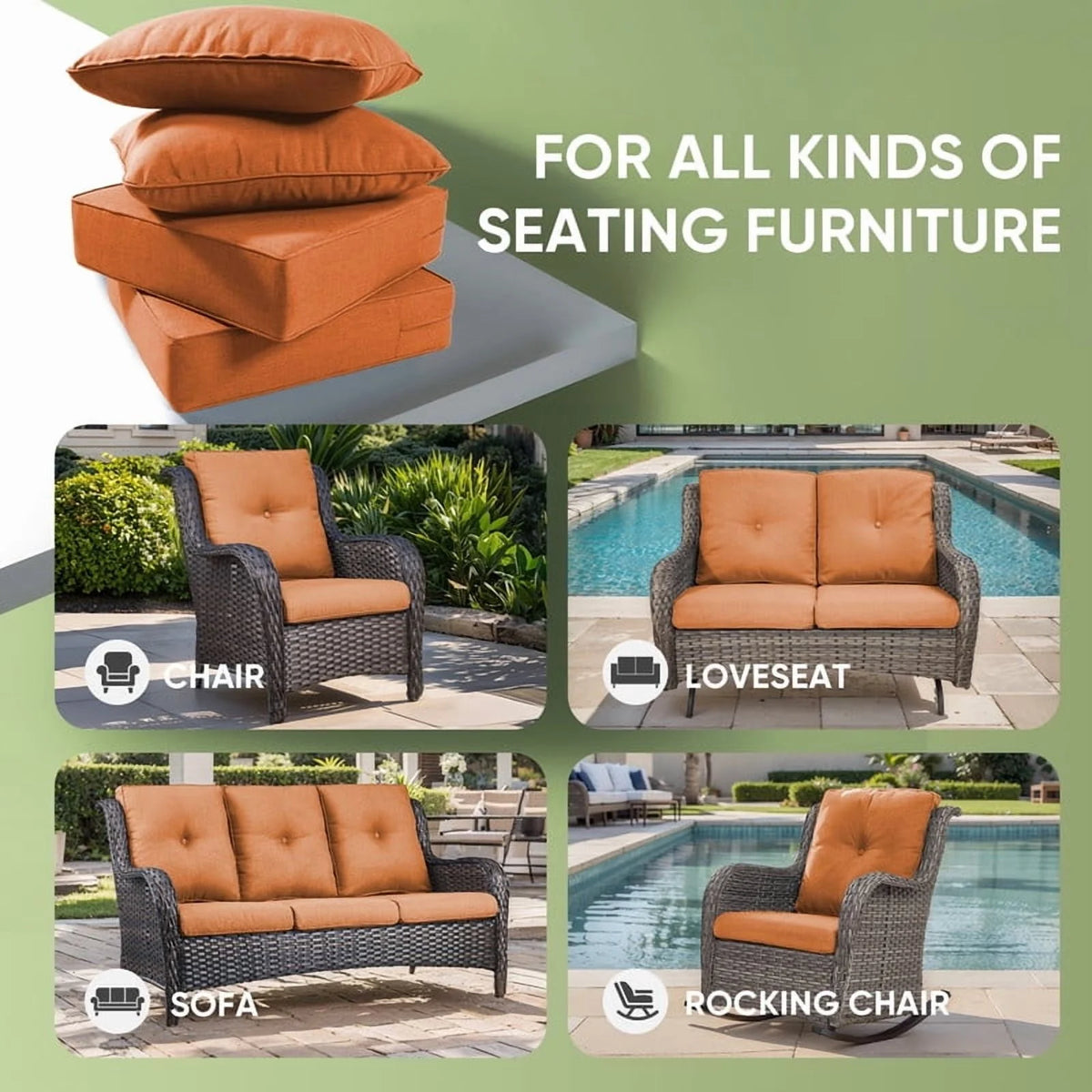 Bellefurn Outdoor Deep Seat Cushion 24 X 24 X 6 inch for Patio Furniture,Outdoor Chair Cushions Waterproof & Fade Resistant Patio Furniture Cushions for Wicker Chair, Sofa, Couch