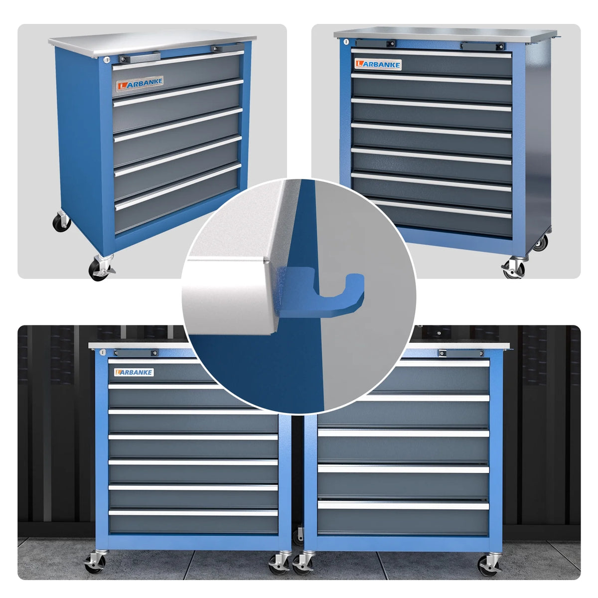 LARBANKE Combination Tool Cabinet,7 Drawer Tool Chest and 5 Drawer Tool Chest for Connected Use,Rolling Tool Chest with 360 Brake Wheels and Padded Feet