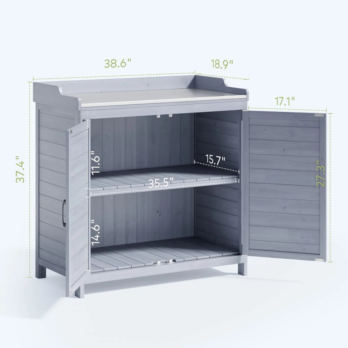 Lofka Outdoor Storage Cabinet, Outdoor Potting Bench Table with Removable Shelves for Yard, Garden,  Waterproof Wood