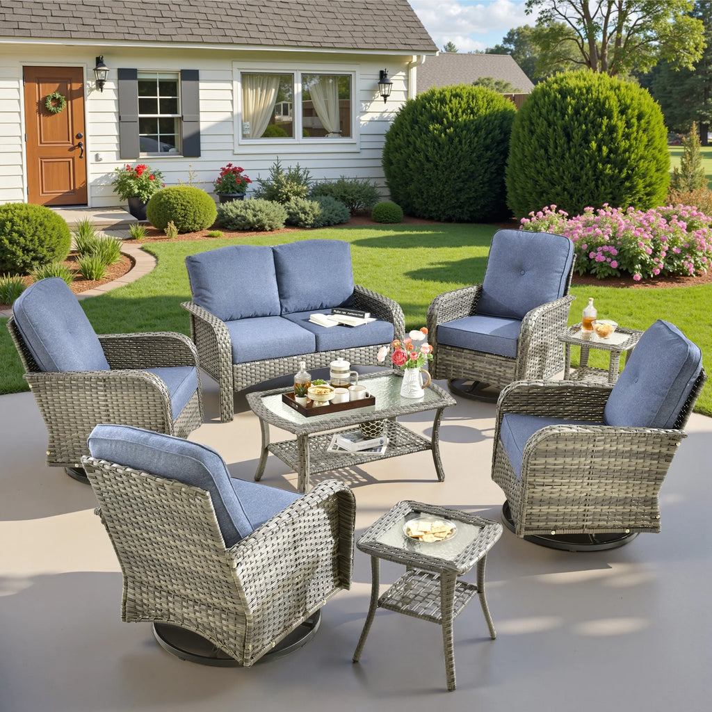 Ovios 5 Pieces Outdoor Patio Furniture Set High Back All Weather Wicker Conversation Set with Swivel Chairs & Coffee Table, Dark Gray