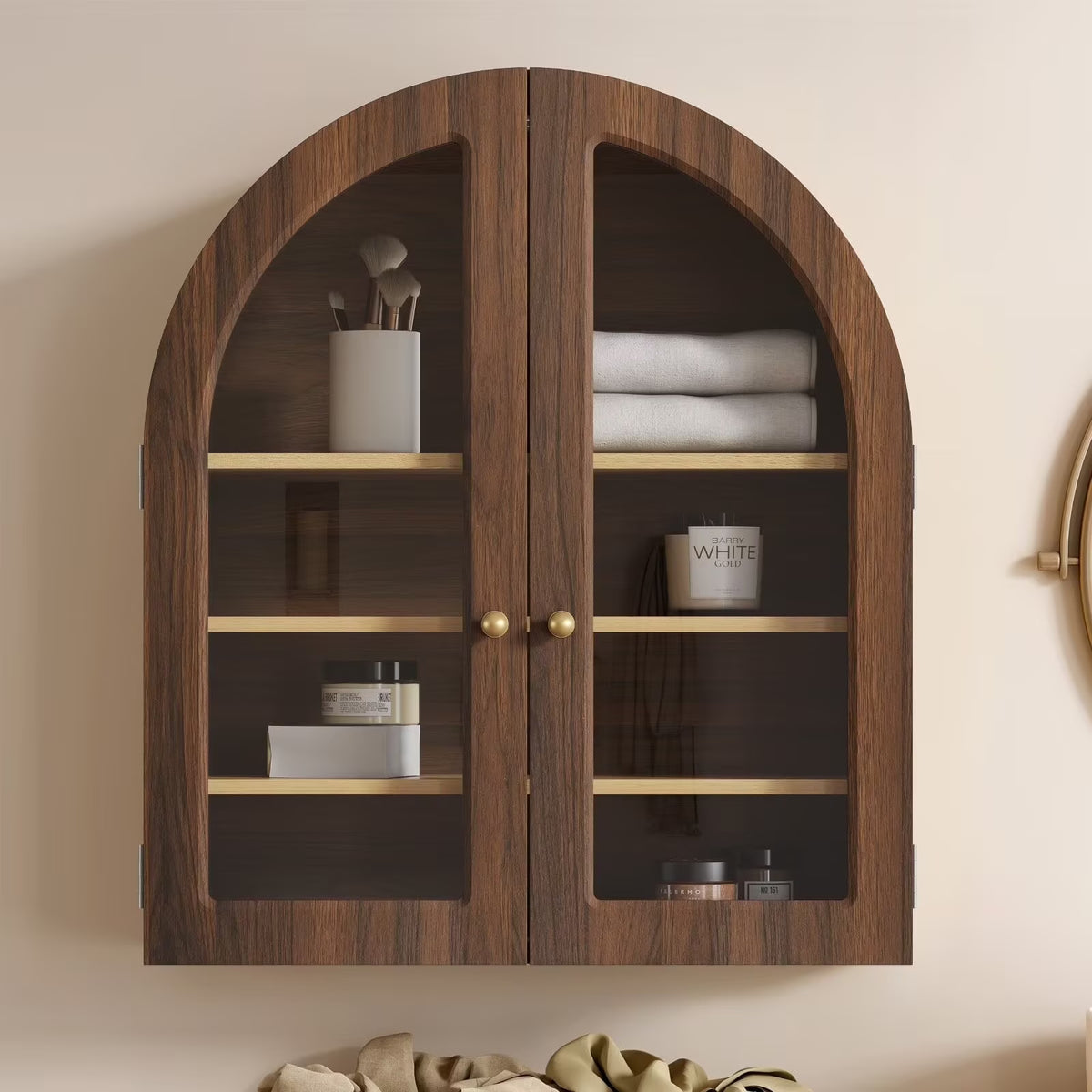EYYTHUNG Modern Arched Wall Cabinet, Large Medicine Cupboard, Black Cabinet for Bathroom with Adjustable Shelf, Black Oak